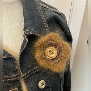 Knitted Flower Brooch with Ceramic Button Center